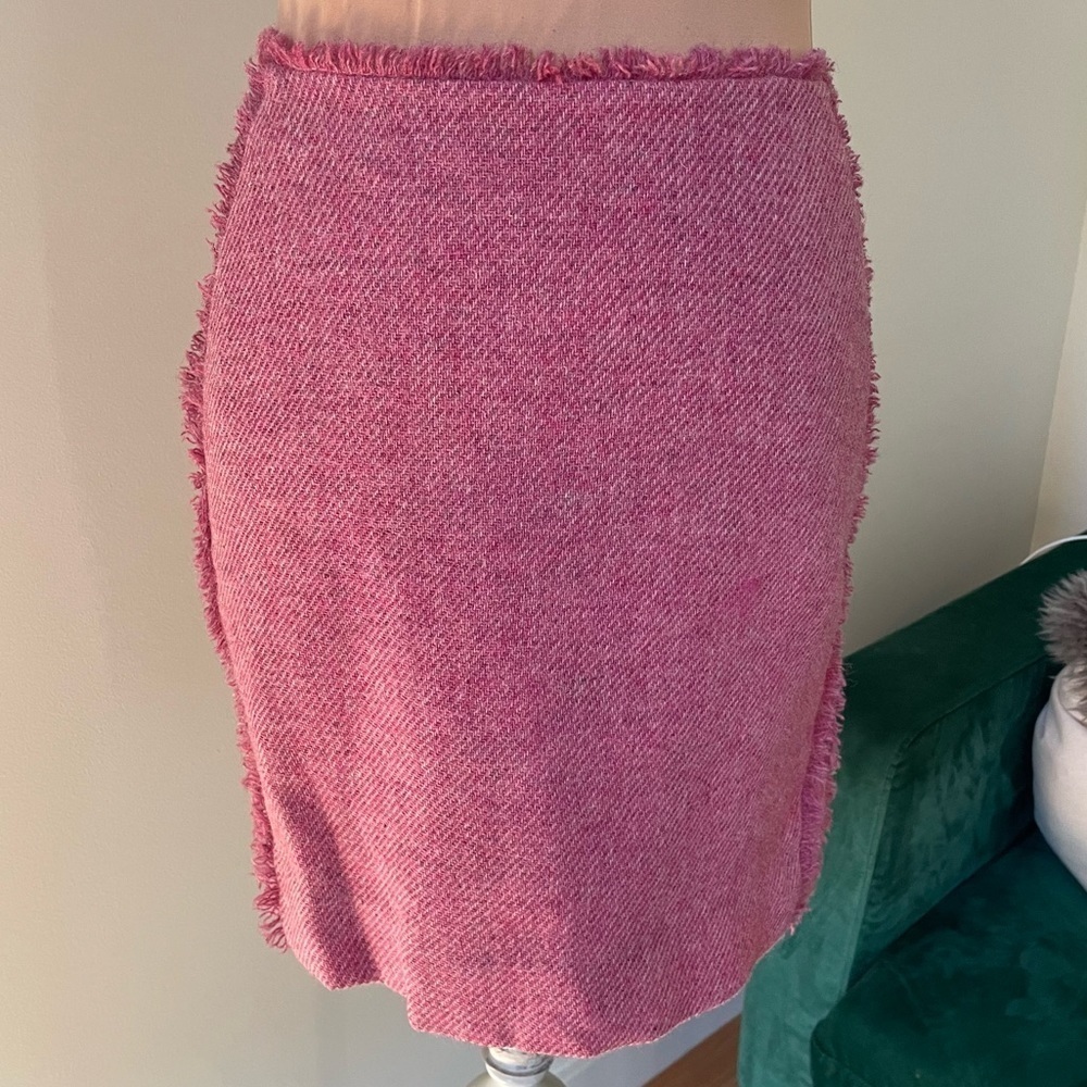 Kiltie 100% Wool Pink Tweed Fringe Detail Mini Pencil Skirt EUC Size US 4 IT 40